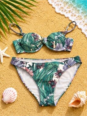 Tory Burch Floral Tropical Underwire Bikini Set - Green XS